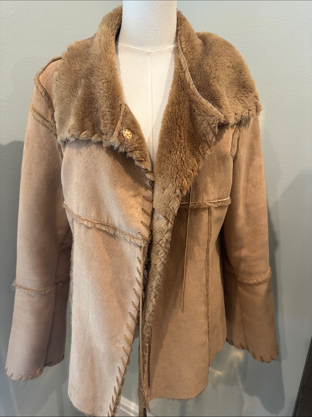 Classic Taupe Shearling-Trimmed faux Suede Jacket